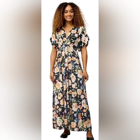 🍂🍁 Ellos Black Floral Maxi Dress - Picture 1 of 11